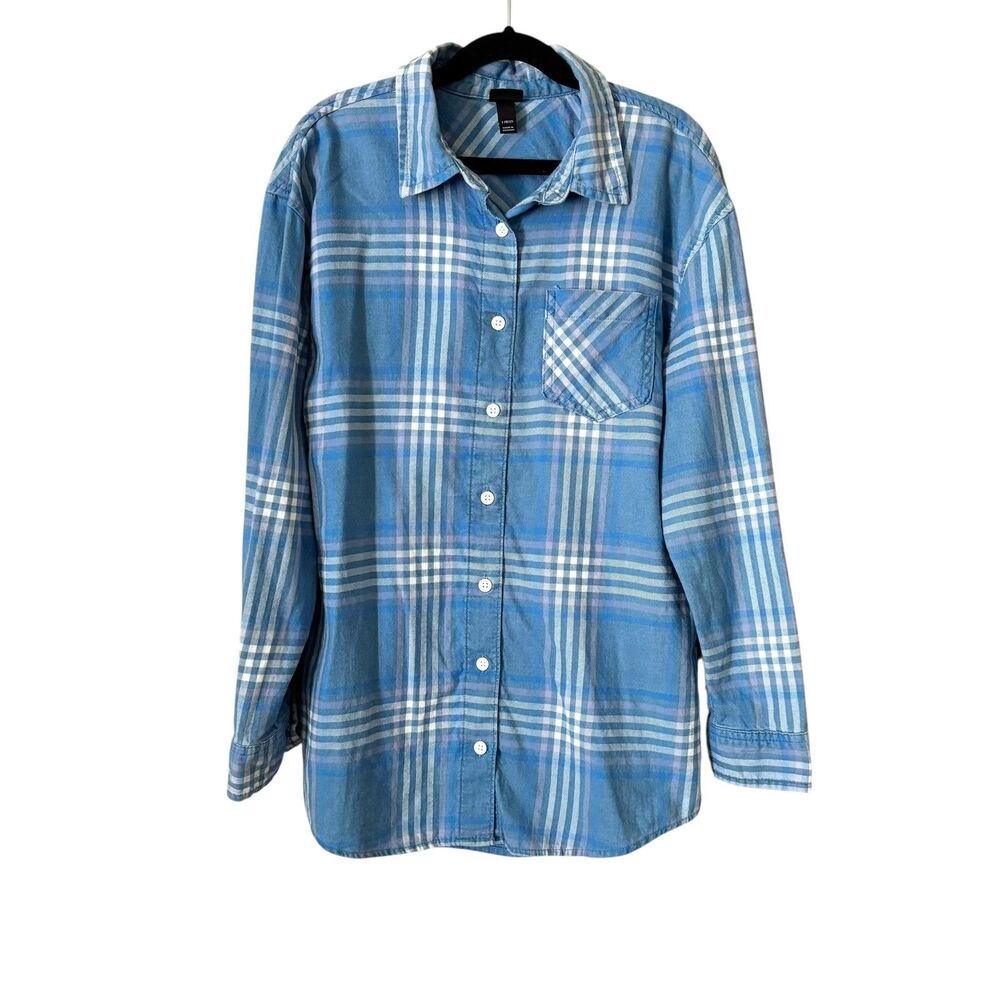 Art Class Shirt Girls Large 10/12 Blue Plaid Long Sleeve Button Front Pocket Top